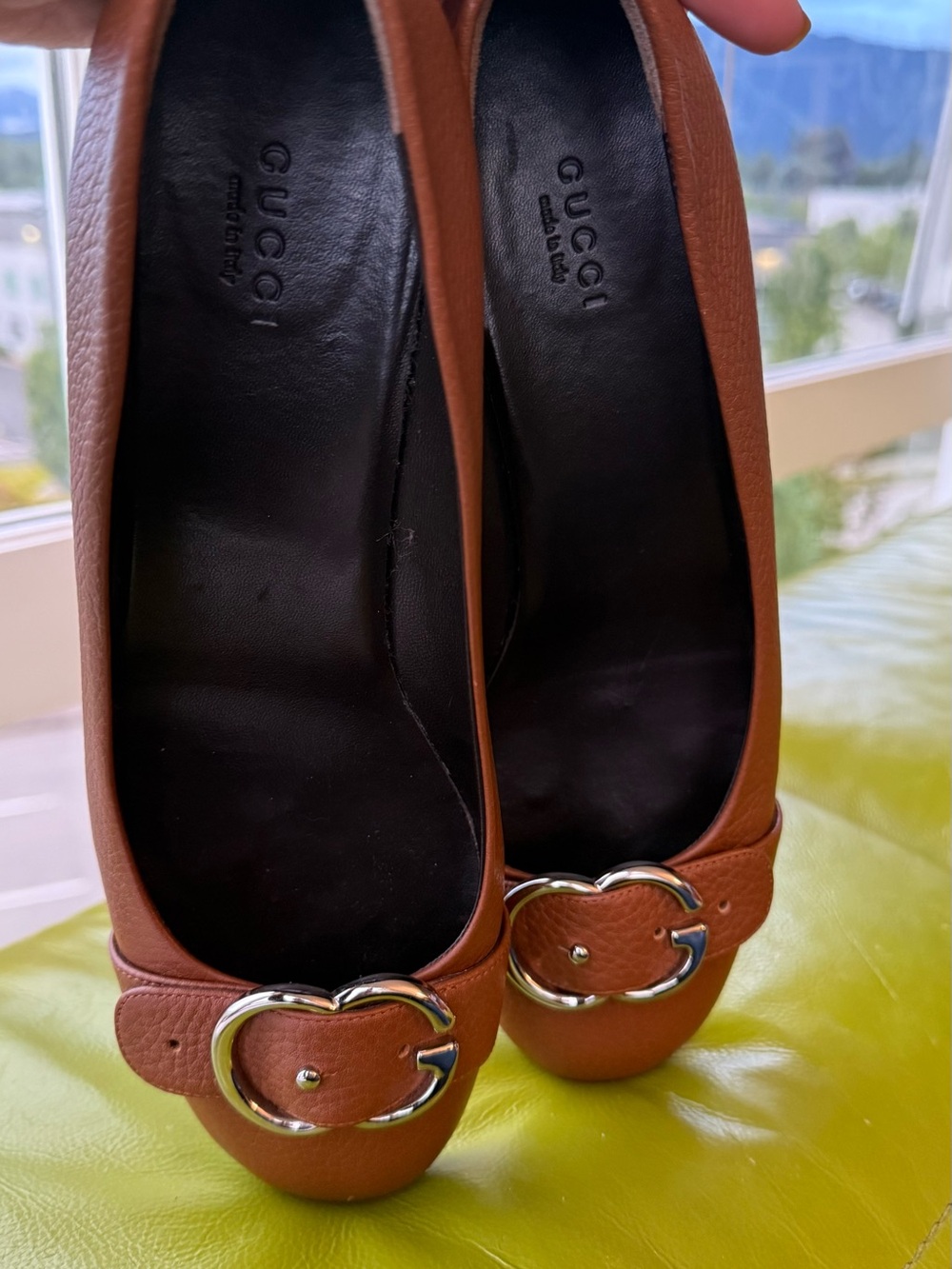 Gucci Tan Leather Loafers With Double G Buckle